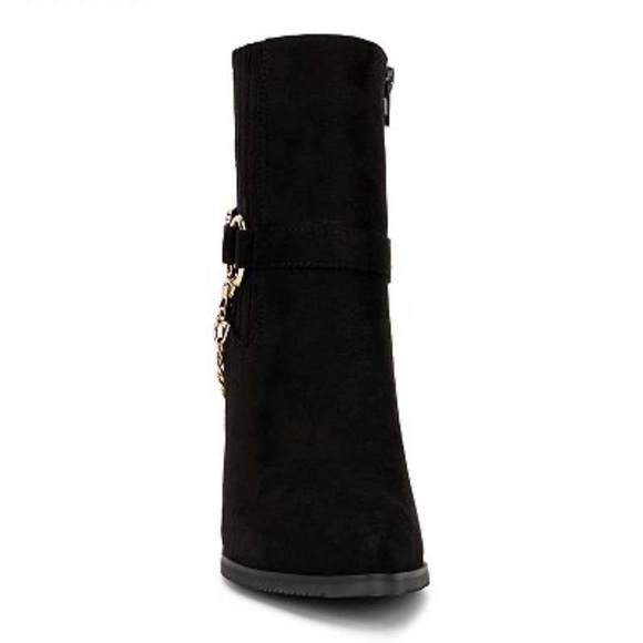 New York & Company Fallon Heeled Ankle Boots Size 10 Black w/ Gold Chain Detail - Picture 6 of 7